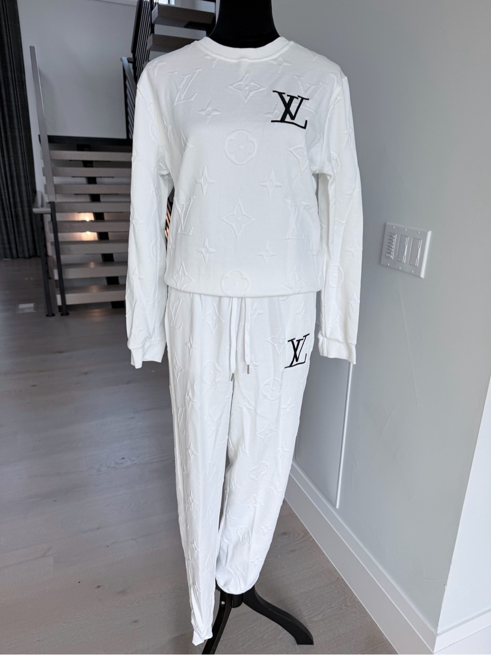 Louis Vuitton White Embossed Monogram Sweatshirt & Joggers Set